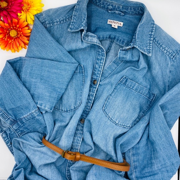 Merona Dresses & Skirts - 🔴 FINAL SALE 🔴 Merona jeans dress w belt. Size M